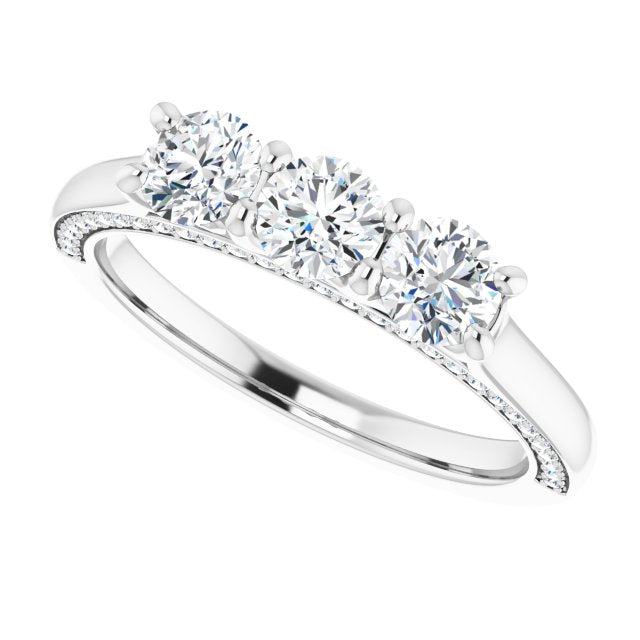 0.90 ct. Shared Prong Round Cut Diamond 3 Stone Wedding Band-VIRABYANI